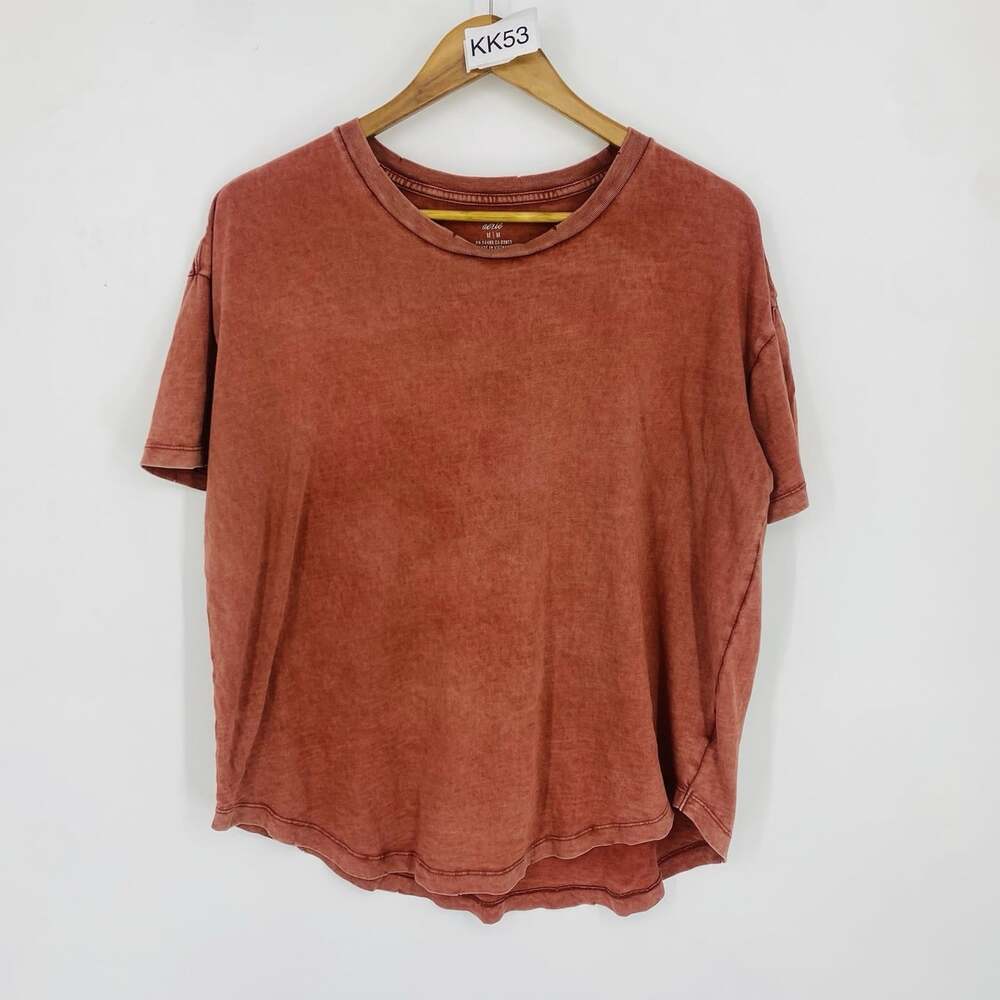 Aerie Oversized Distressed T Shirt Womens M Rust Orange Washed Curved Hem